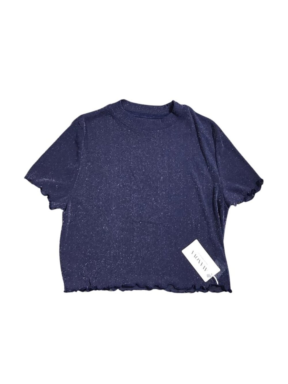 NWT | Avanova Blue Sheer Sparkly Metallic Mesh Short Sleeve Crop Top | XL
